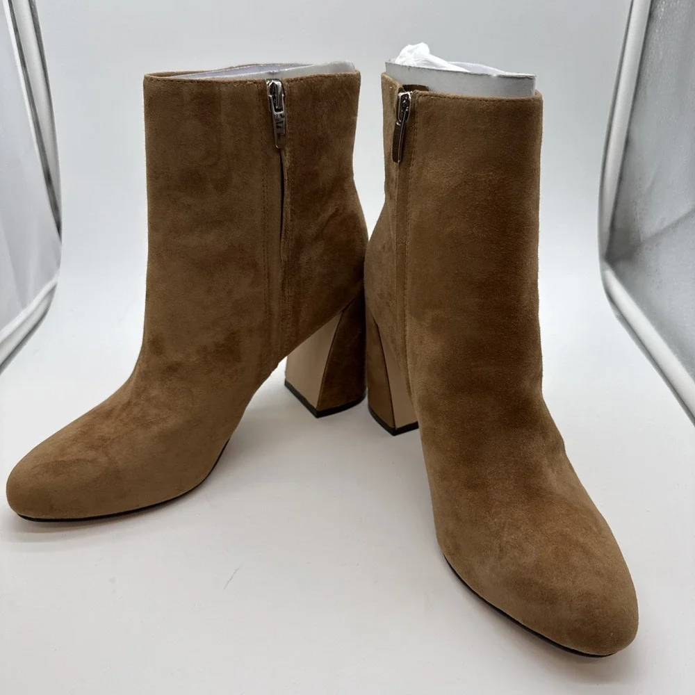 Nine West Wynast Tan Suede Ankle Boot Woman's SZ 8.5M Side Zip Block 4